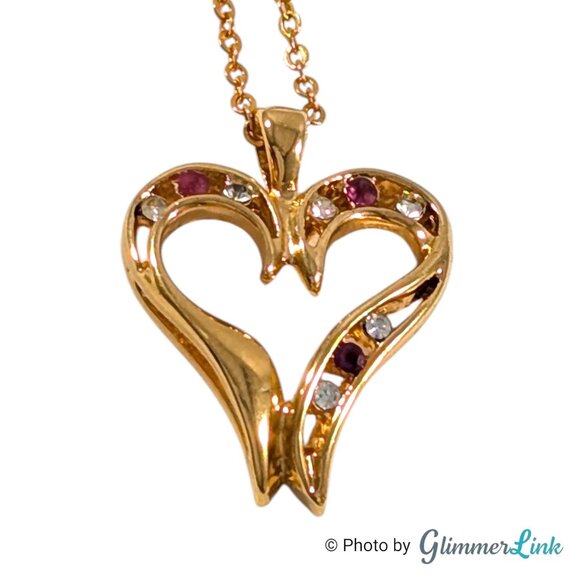 Gio Lind Jewelry - Vintage 14K GE GIO LIND Heart Pink & Clear Rhinestone Pendant Necklace